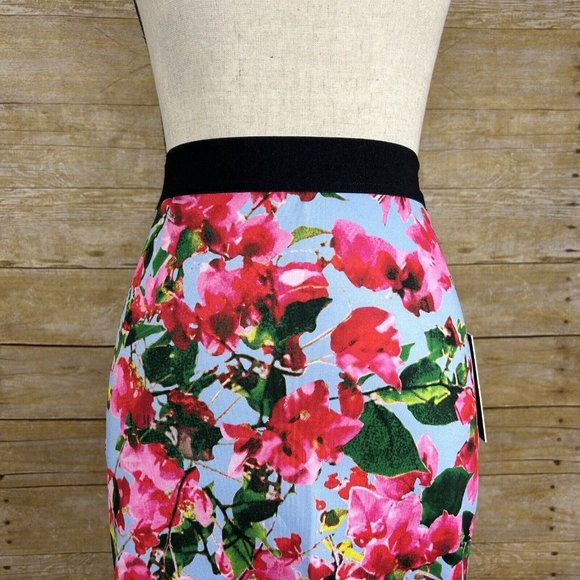 Milly for Design Nation Floral Scuba Pencil Skirt XS Blue Pink Stretch - Picture 2 of 7